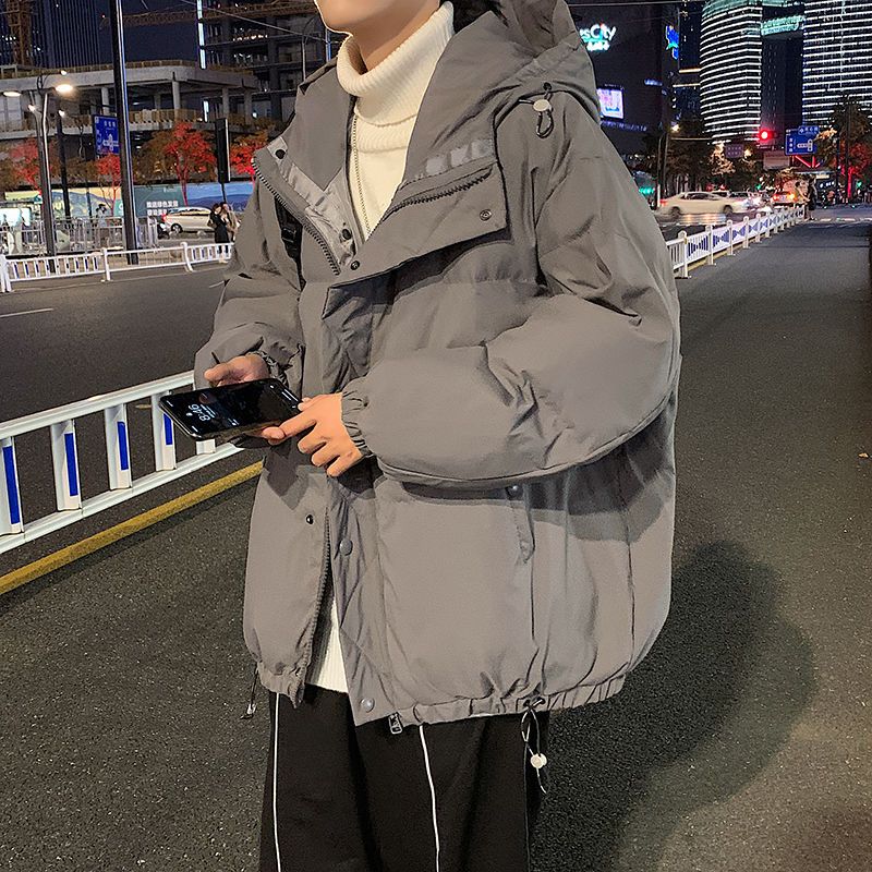 2025INS大人気 新作 ファッション 純色 ゆったり カジュアル メンズ フード付き ダウンジャケット 防寒 シンプル 中綿コート