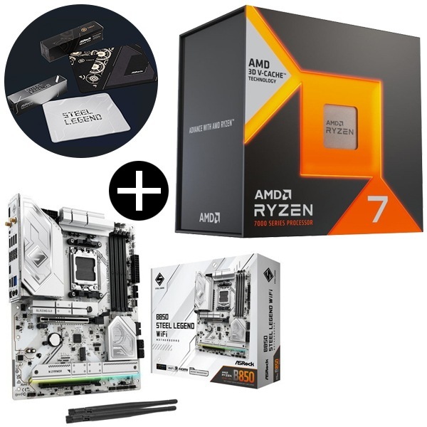 Ryzen7 7800X3D W/O Cooler ゲーミングプロセッサー + ASRock B850SteelLegendWiFi ATXマザーボード + ASRockオリジナルマウスパッド セット