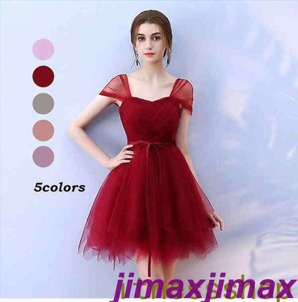 新品 ブライズメイドドレス パーティードレス ショート丈 ミニ丈 ゲストドレス フォーマル 結婚式 お揃いドレス ショート二次会 ブライダル ドレス Aライン フレア フリーサイズ