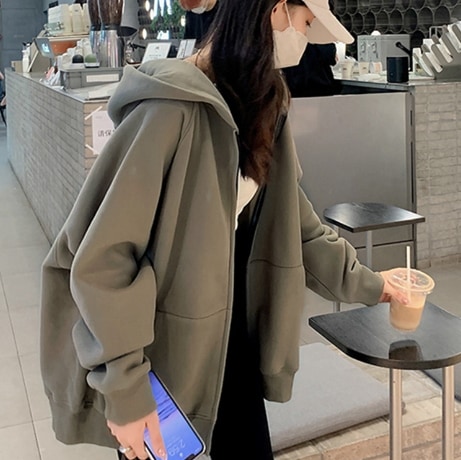 トップス パーカー レギュラー丈 長袖 レギュラー袖 ストレート フード付き ファスナー ポケット フリース 厚手 コットン ベルベット シンプル カジュアル ラフ メンズライク 抜け感 無地 秋 冬