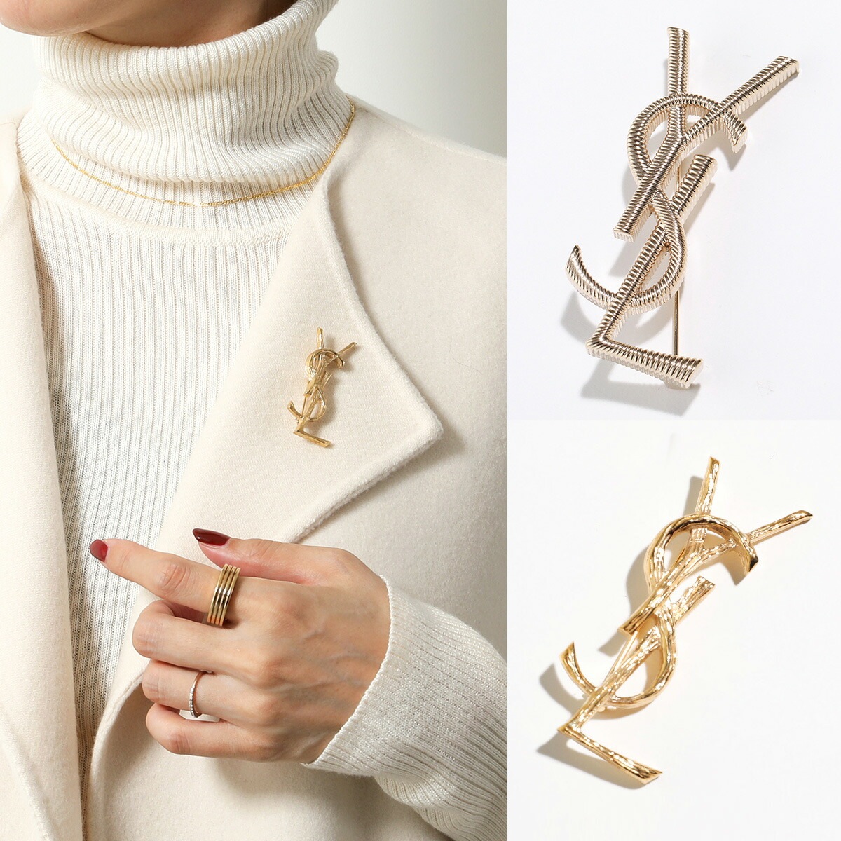 SAINT LAURENT サンローラン ブローチ CASSANDRE BROCHE カサンドラ 748486 804317 Y1500 レディース ロゴ ピンバッチ アクセサリー カラー2色 38,197円
