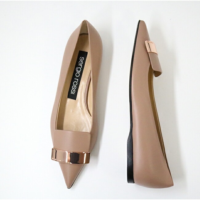 A78960 MAGN05 5755 170 ピンクゴールドプレートレザー パンプス ローヒール ぺたんこ ポインテッドトゥ BRIGHT-SKIN 靴