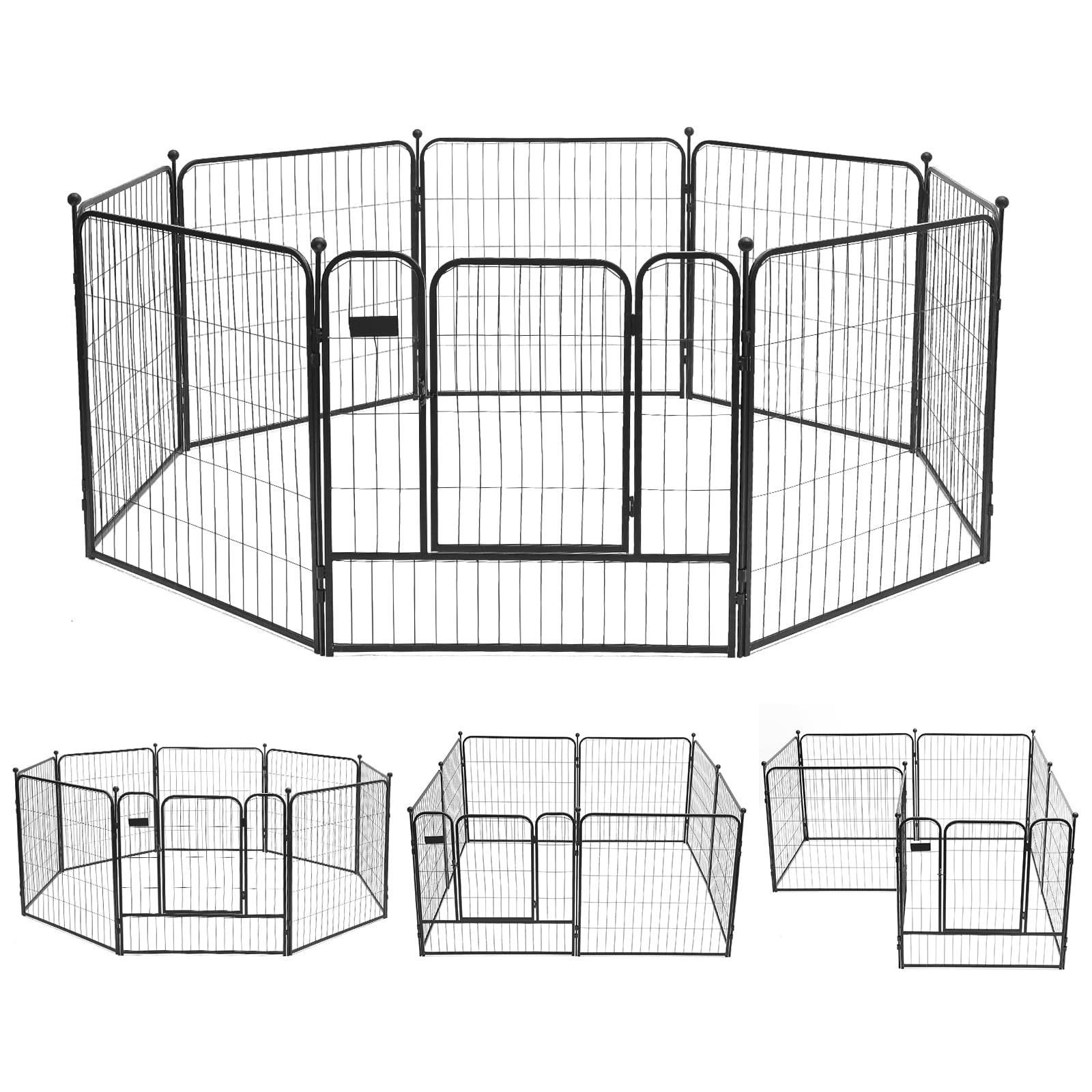 PETTOM 犬 サークル ペットフェンス ペットケージ 犬 ゲージ 中大型犬用 スチール製 コンパクト 8枚組 高さ80cm 高さ100cm 室内外兼用 折り畳み式 組立簡単 軽量 持ち運び便利 (