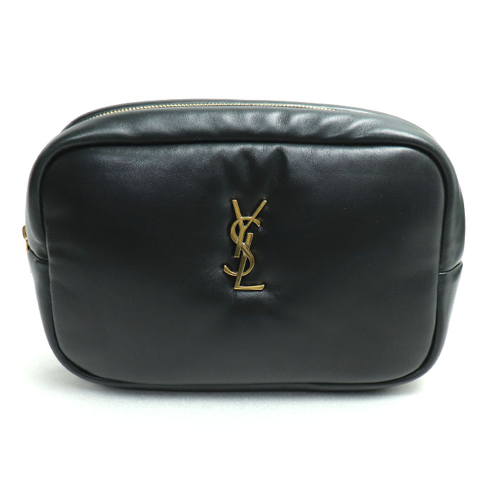 SAINT LAURENT サンローラン カサンドラ コスメポーチ クラッチバッグ ブラック 767101 AACX7 1000 レディース 中古 美品