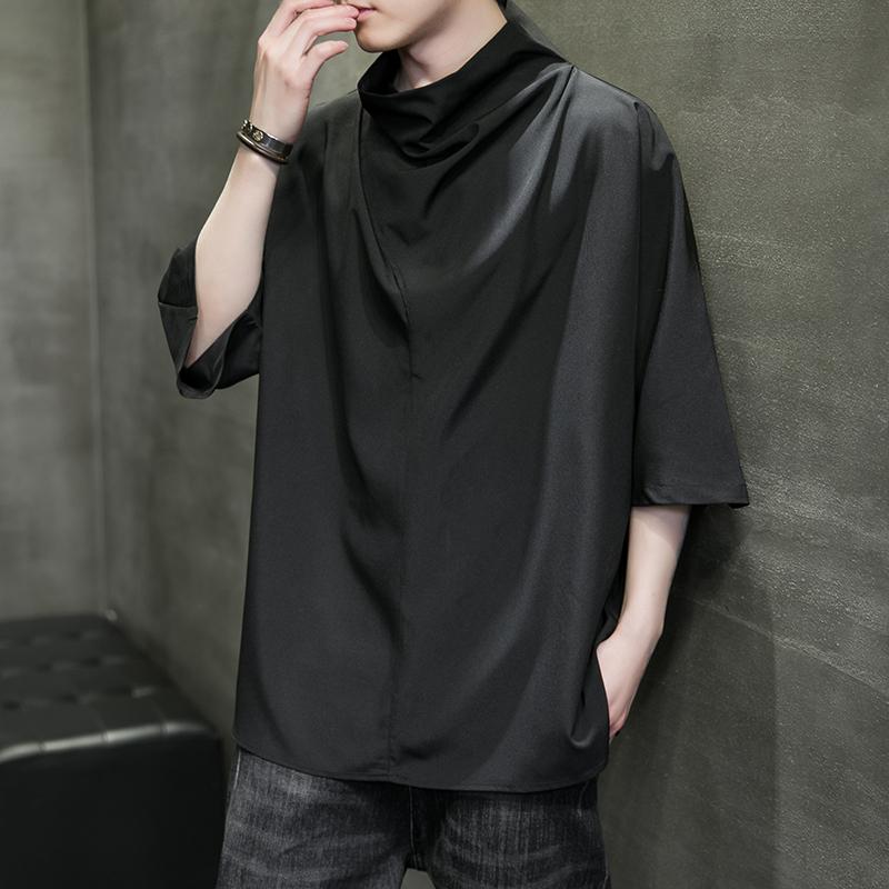 メンズ トップス 夏 チャイナ風 男性 冷感 カジュアル シャツ ハイパイル カラー 七分袖 大きい 抗 シワ ラウンドネック レトロ 通気 吸湿 軽量