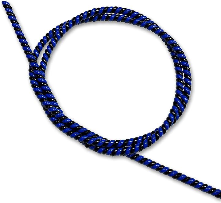 ビンテージ 螺旋 スパイラルケーブル コイル ラップ 配線カバー 約90cm 2本セット キャンディーカラー モコモコ 肉厚 スタイル ハーレー カスタム バイク (青x黒, 90cm)