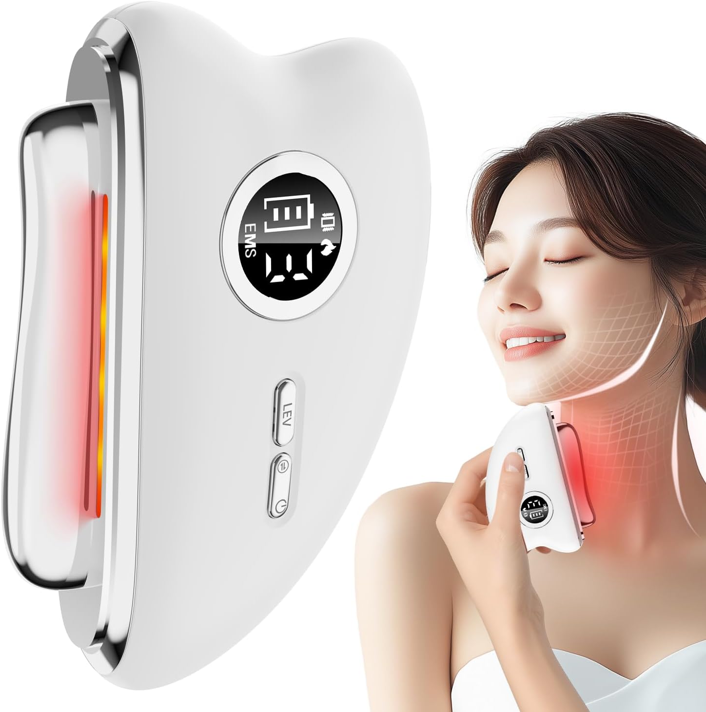 225人気電動カッサプレート Fuoxio 美顔器 EMS微電流＋振動＋温感＋3色LED光 かっさ 多機能 3段階調整可能 リフト 口元 首元 全身適用 男女兼用 type-C充電式 超軽量 持ち運び