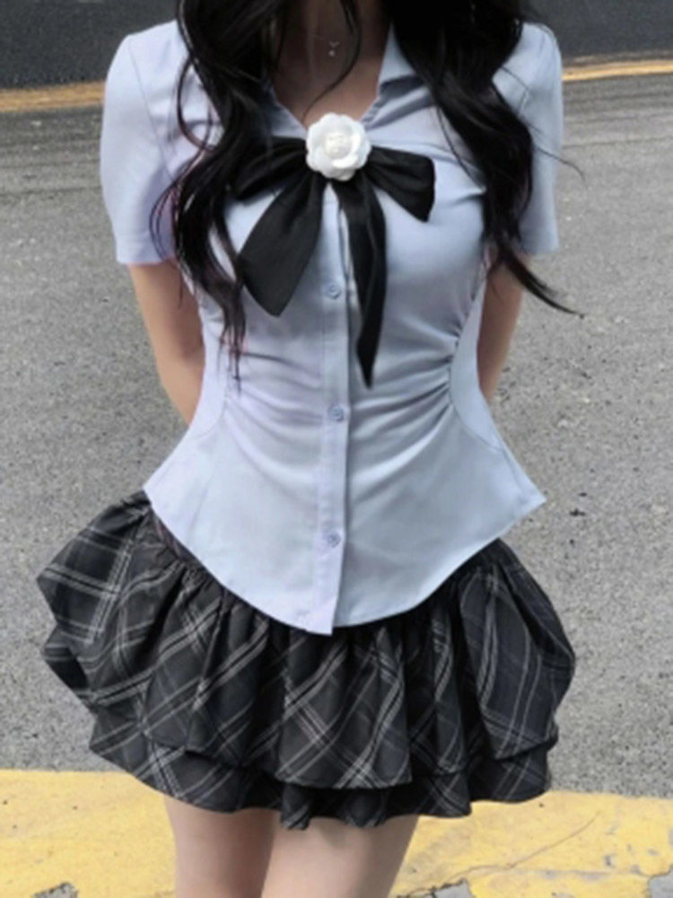 小さなスーツプレッピースタイル日本の Jk 制服女性の夏の新しい純粋な欲望ウエストシャツハイウエストショートスカートスーツ