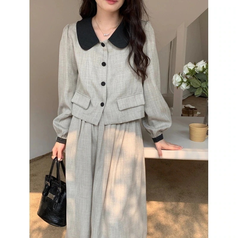 セットアップ ロング丈 無地 長袖 上品 レトロ パーティー 韓国 org.jpg