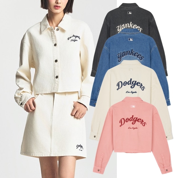 Women Varsity Cursive Crop Denim Shirts
