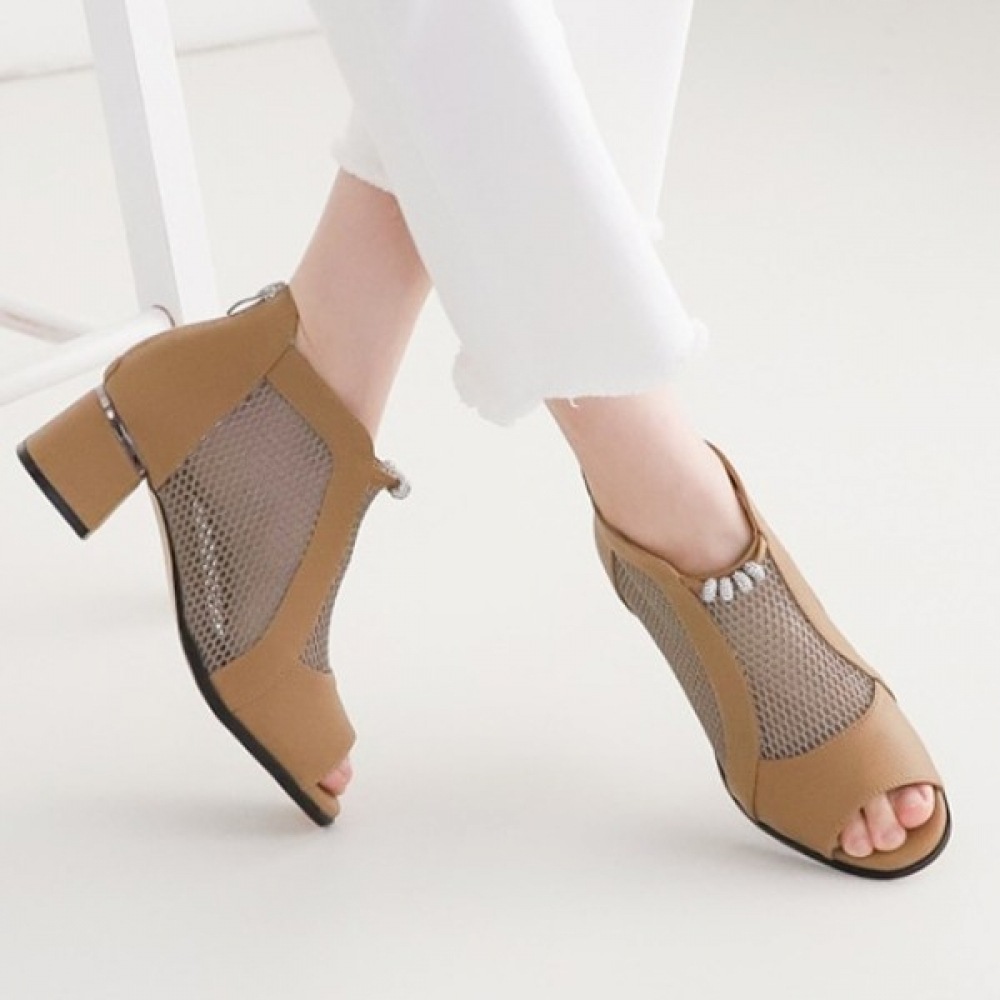 (Ninas Paris) 5cmメッシュキュービック飾りアンクルブーツ