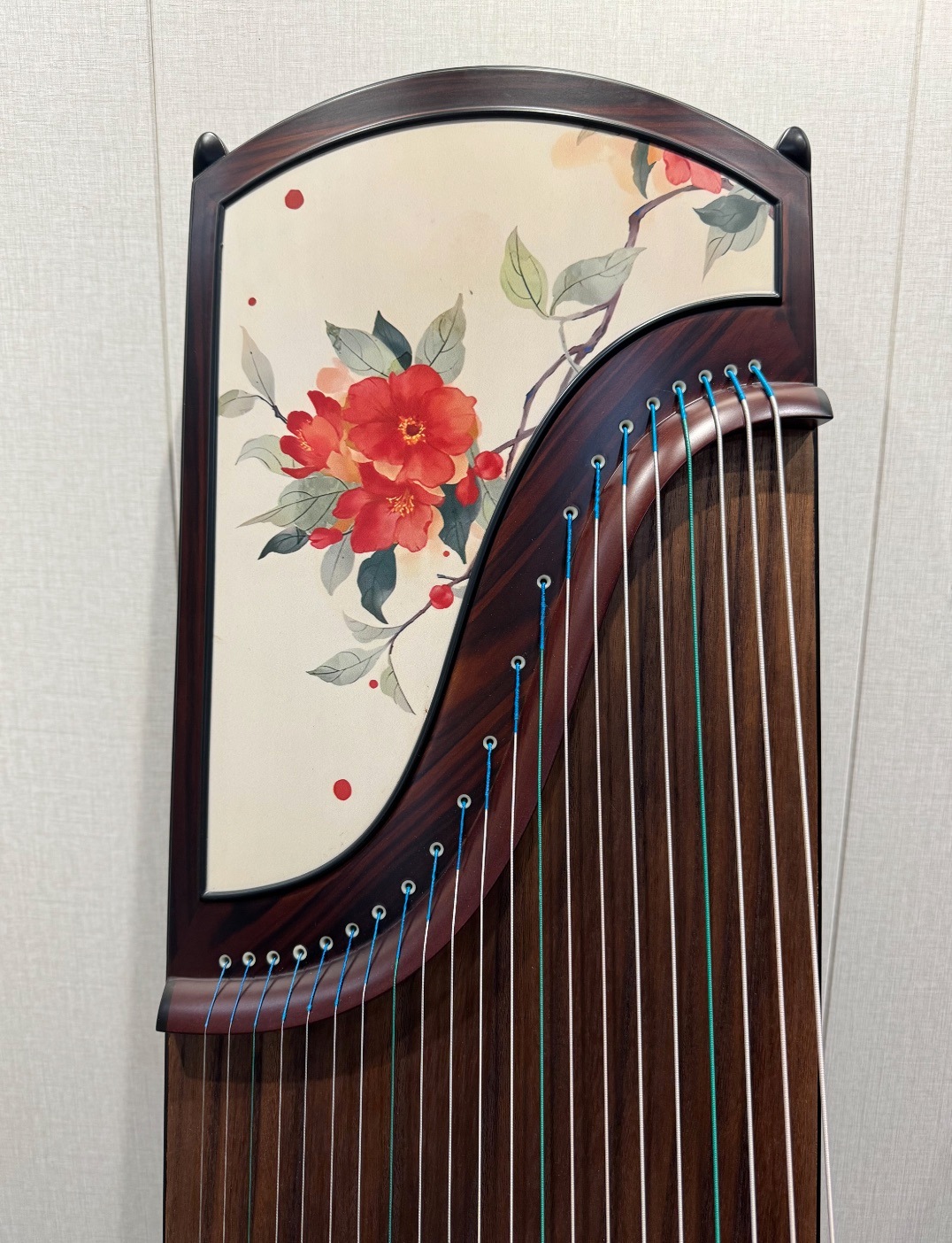 筝 163cm 21弦 山茶花模様 プロの演奏 中国弦楽器