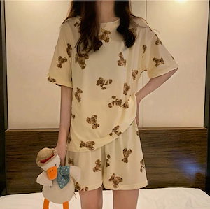 2022春夏 大人気韓国ファッション長袖/半袖 パジャマ 可愛い クマのパジャマ 2点セット寝間着