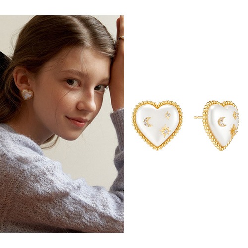 [ヘリム/ヘリン/ウィンター着用] ハートミルキーウェイ真珠イヤリング_EC1675/韓国ファッション 韓国人気ブランド 韓国人気ファッション 人気ジュエリー