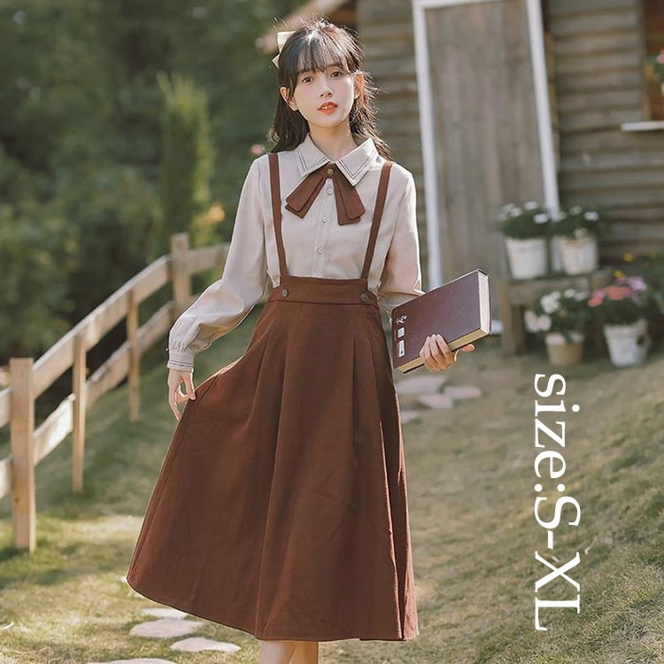 レディース スカートセット セットアップ ブラウス+サロペットスカート ファッション オシャレ 長袖ブラウス サロペットスカート 着痩せ 春秋 通勤 20代 30代 40代 学院風 上下セット きれい