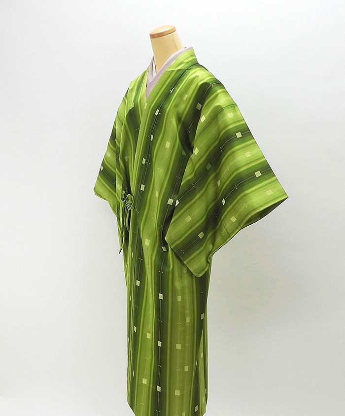 雨コート 新品仕立済 正絹 縦縞幾何模様 身丈127cm 裄丈66.5cm 雨コート 新品 仕立て上がり