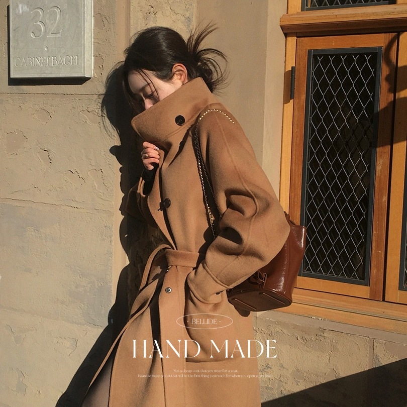 [MADE] ログハンドメイドハイネックロングコート ct1056