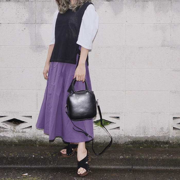 Tuck A-Line Flare Long Skirt (purple) A,D,G レディース ボトムス