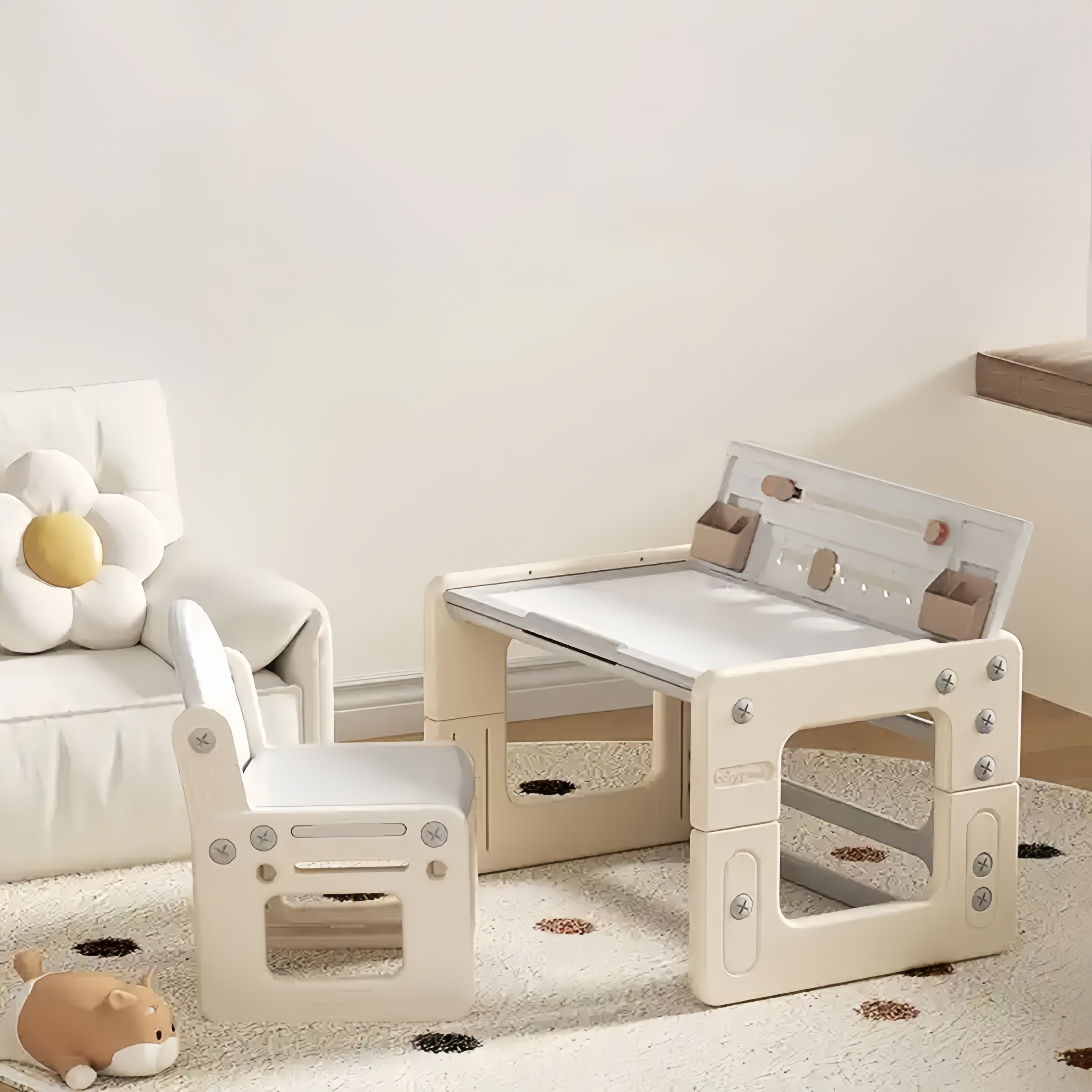 キッズデスク チェアセット お絵描き机 高さ調整 天板角度調整 子供机セット キッズチェア 収納ケース ブックスタンド ペン立て 子供用デスク 子供テーブル 子供机 学習机 キッズテーブル チェア セ