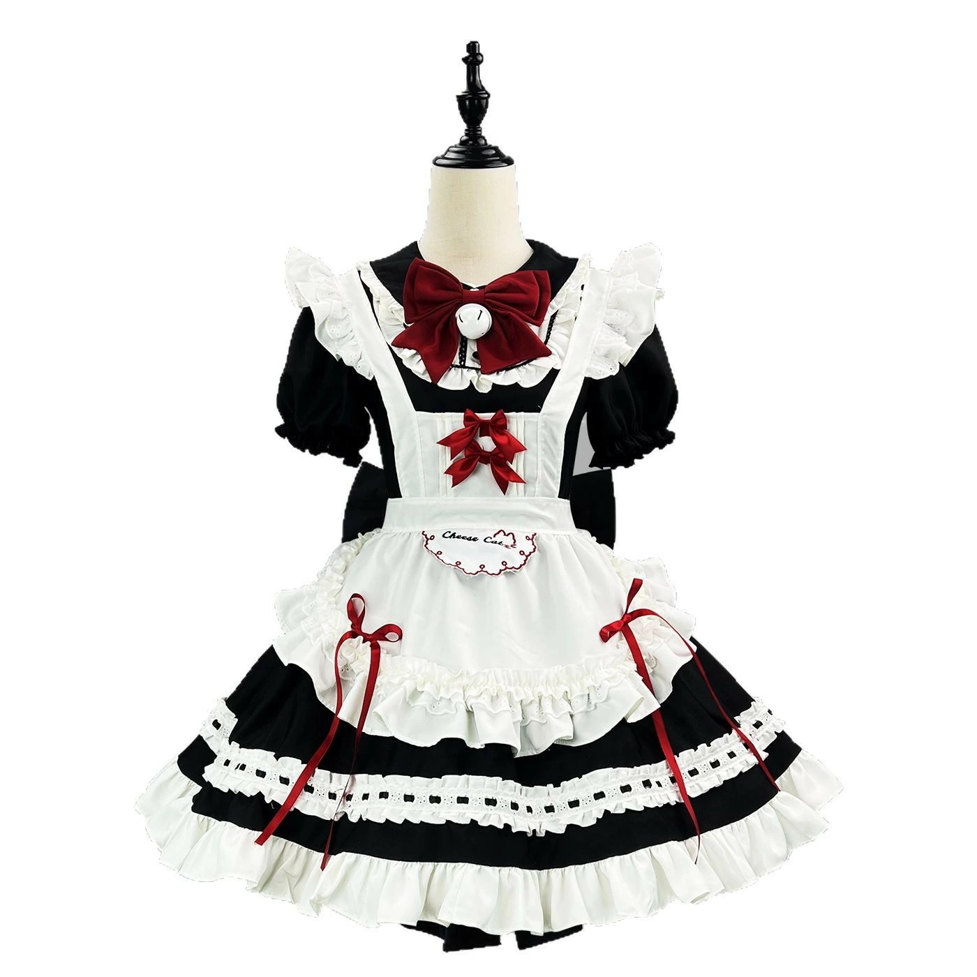 メイド服 可愛い セット ゴスロリ ワンピース パニエ追加可 エプロン 半袖 蝶結び フリル パフスリーブ ショート丈 ドレス ハロウィン 仮装 舞台 イベント 学園祭 喫茶店 大きいサイズ 人気 ア