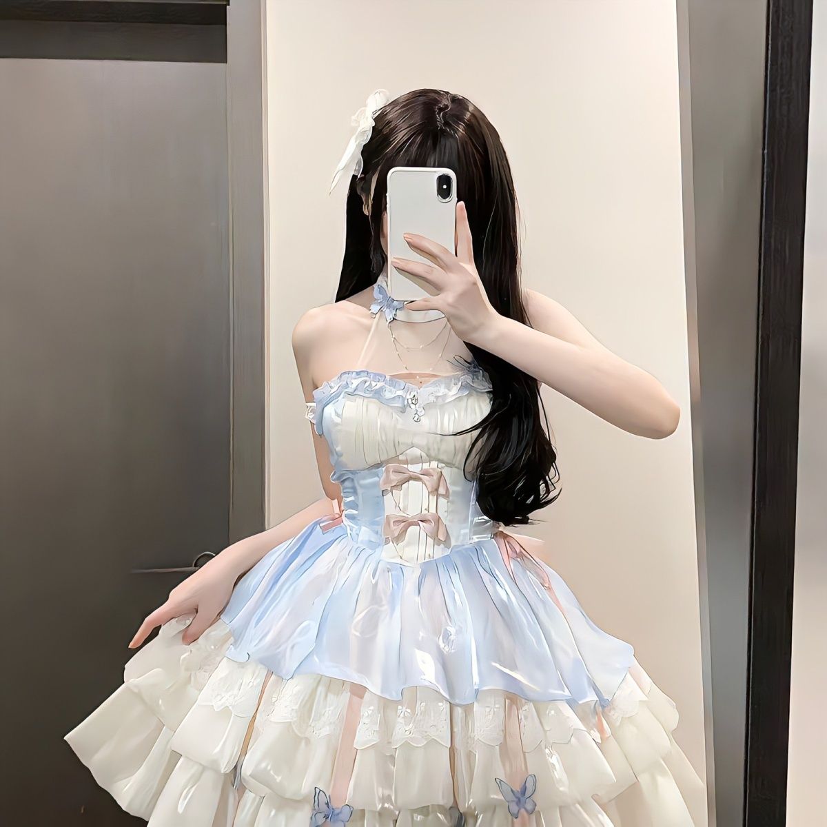キキョウハウス 愛の神様の就任 ロリータプリンセススタイル ピュアラストスタイル ホルターネックストラップドレス ショートスカート