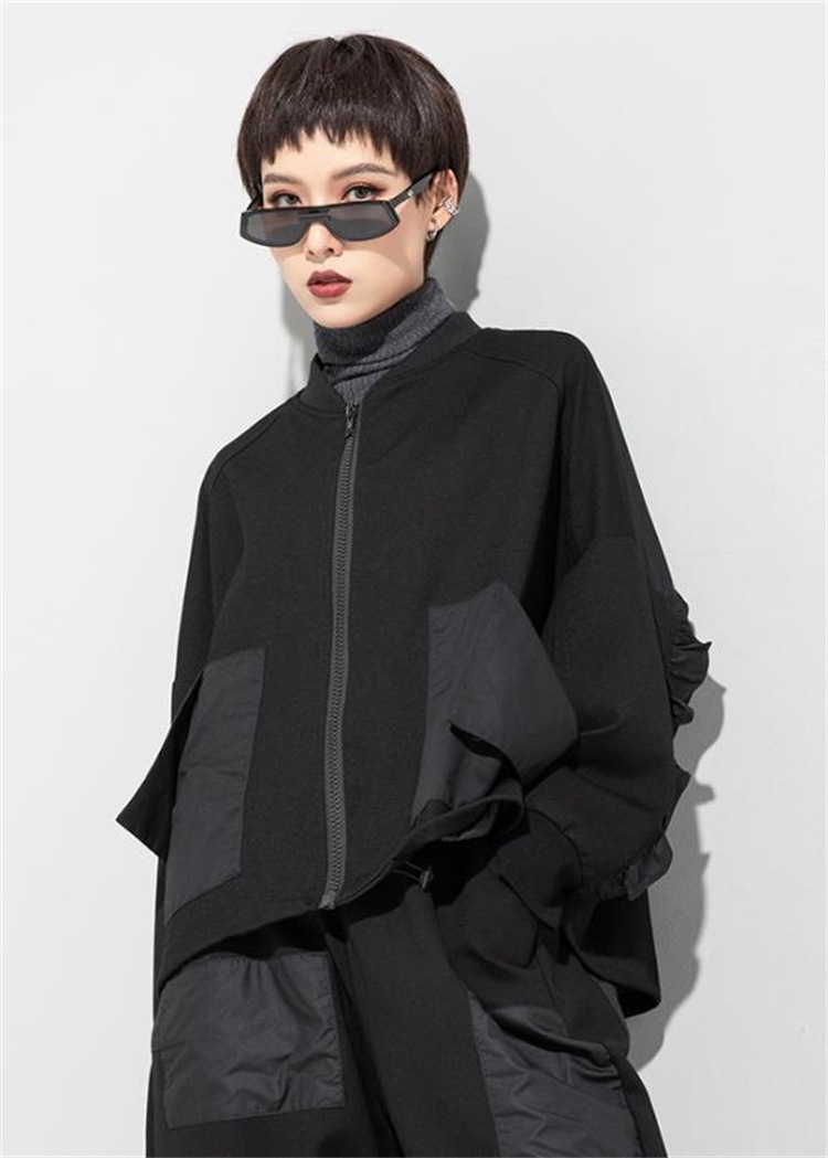 韓国ファッション ストレッチ素材 ヨーロピアン風 ゆったりAシルエット フリルデザイン ショートコート 着心地良く