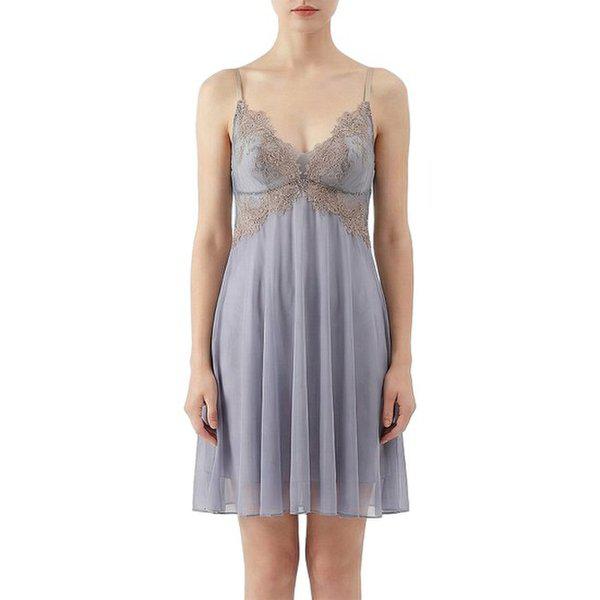 クチュール華やかなパッチ刺繍フルスリップ