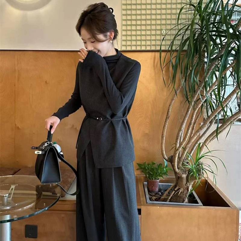 新作 韓国ファッション セットアップ 二点セット 上下セットロングパンツ スーツパンツ レディース パンツ 体型カバー 着痩せ ママ スーツ 入園式入学式 卒業式 新生活応援