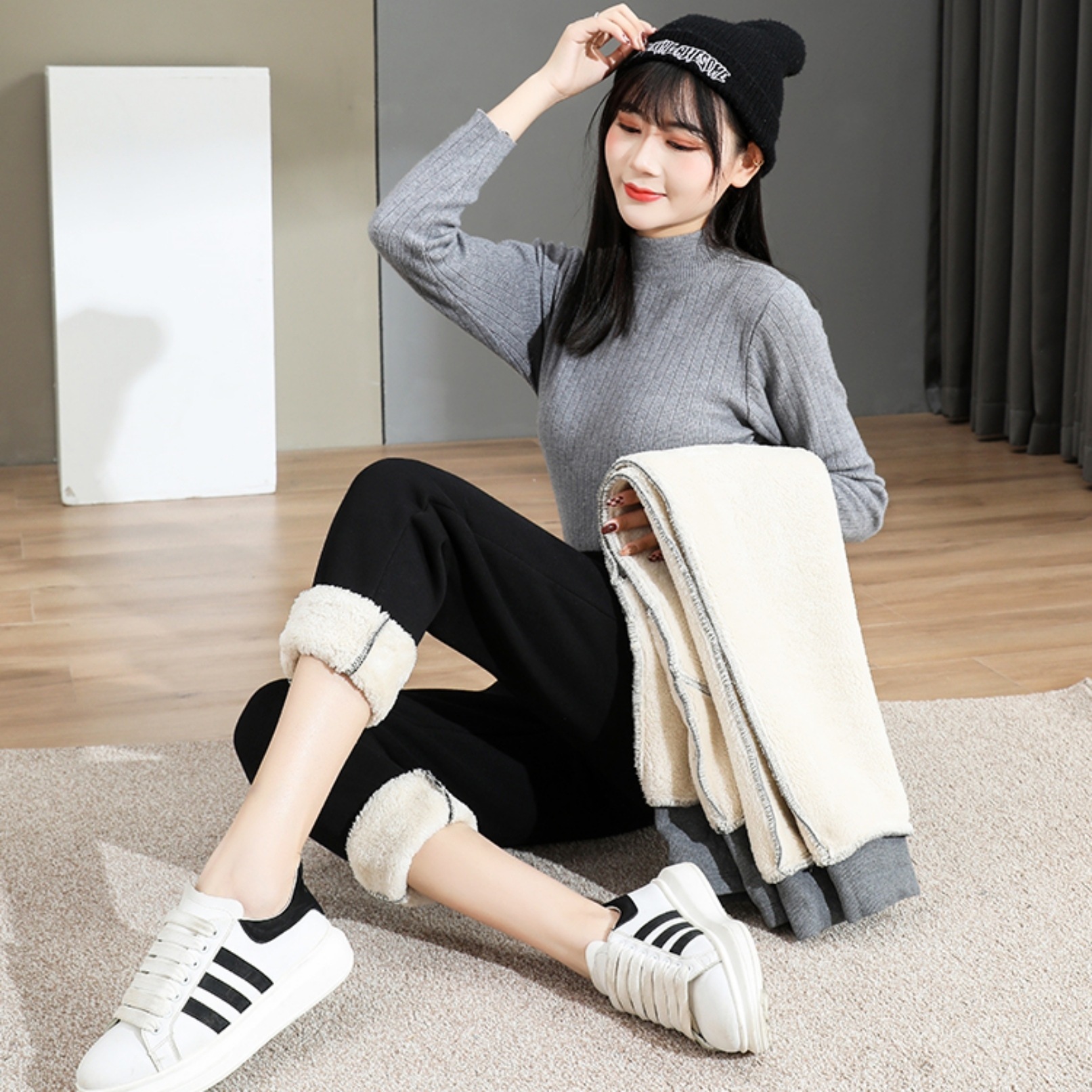 3カラー ボトムス レディース パンツ ズボン スウェット スウェットパンツ ジョガーパンツ ジャージ 厚手 裏地付き 裏フリース ハイウエスト あったか 定番 人気 スポーティ カジュアル ブラック