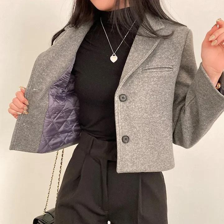 モグ JK ) 冬キルティング裏地クロップジャケット ウールショートアウター