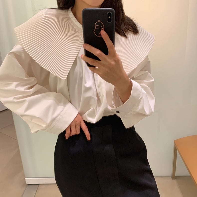 トップス レディース ブラウス 袖あり 長袖 クルーネック 襟付き フリル ラージカラー プ/リーツ ドール パフスリーブ かわいい 大人可愛い きれいめ シンプル カジュアル 大人 上品 wto06