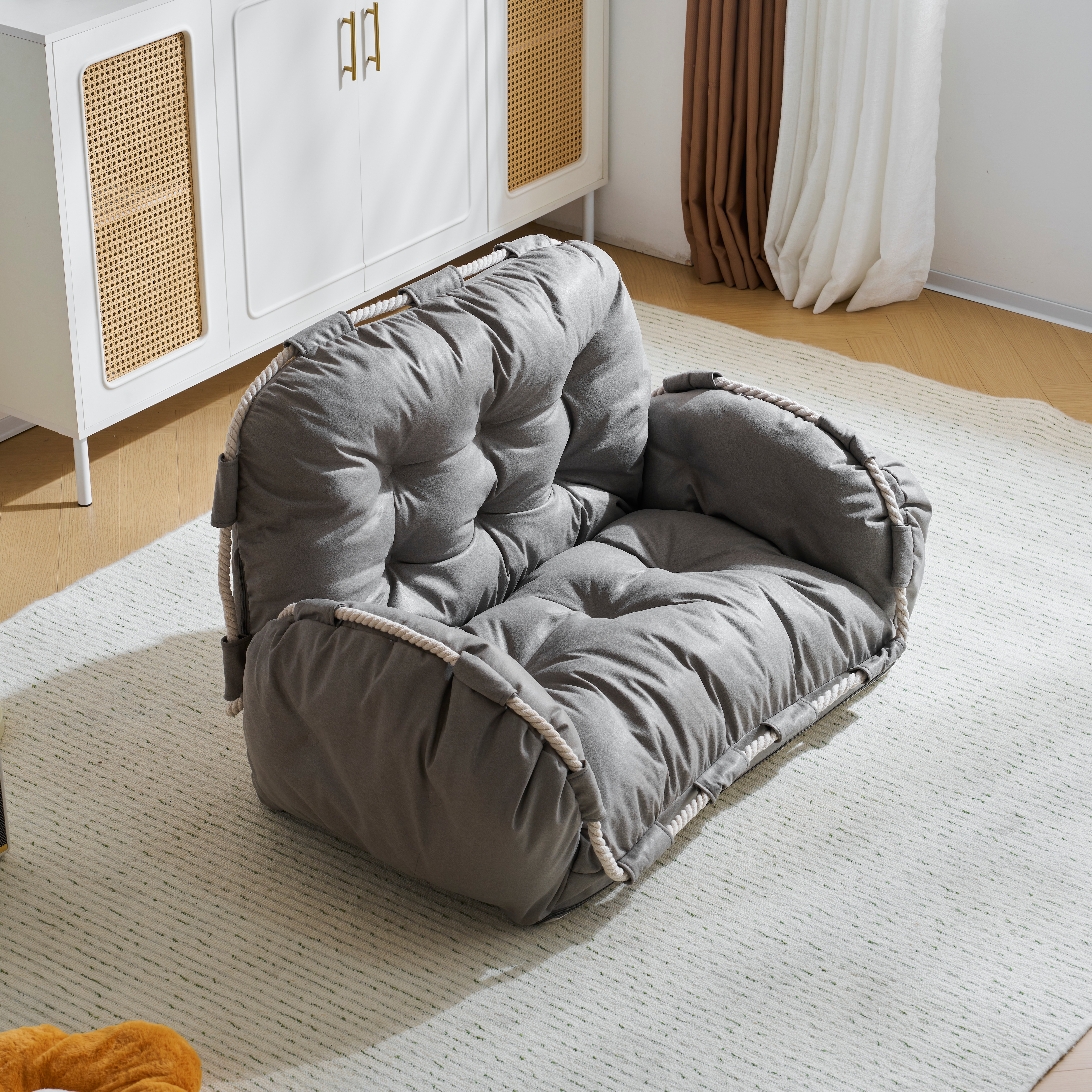 ソファ 1人掛け　ローソファー リクライニング コンパクト　肘付き クッション 背もたれ6段階調整 肘掛け3段階調整　フロアソファ