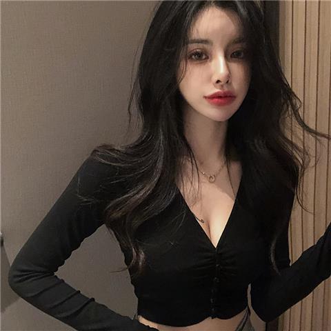 長袖/セクシーブラウス トップス レディースシフォン百掛けファッションTシャツかわいいvネックニット