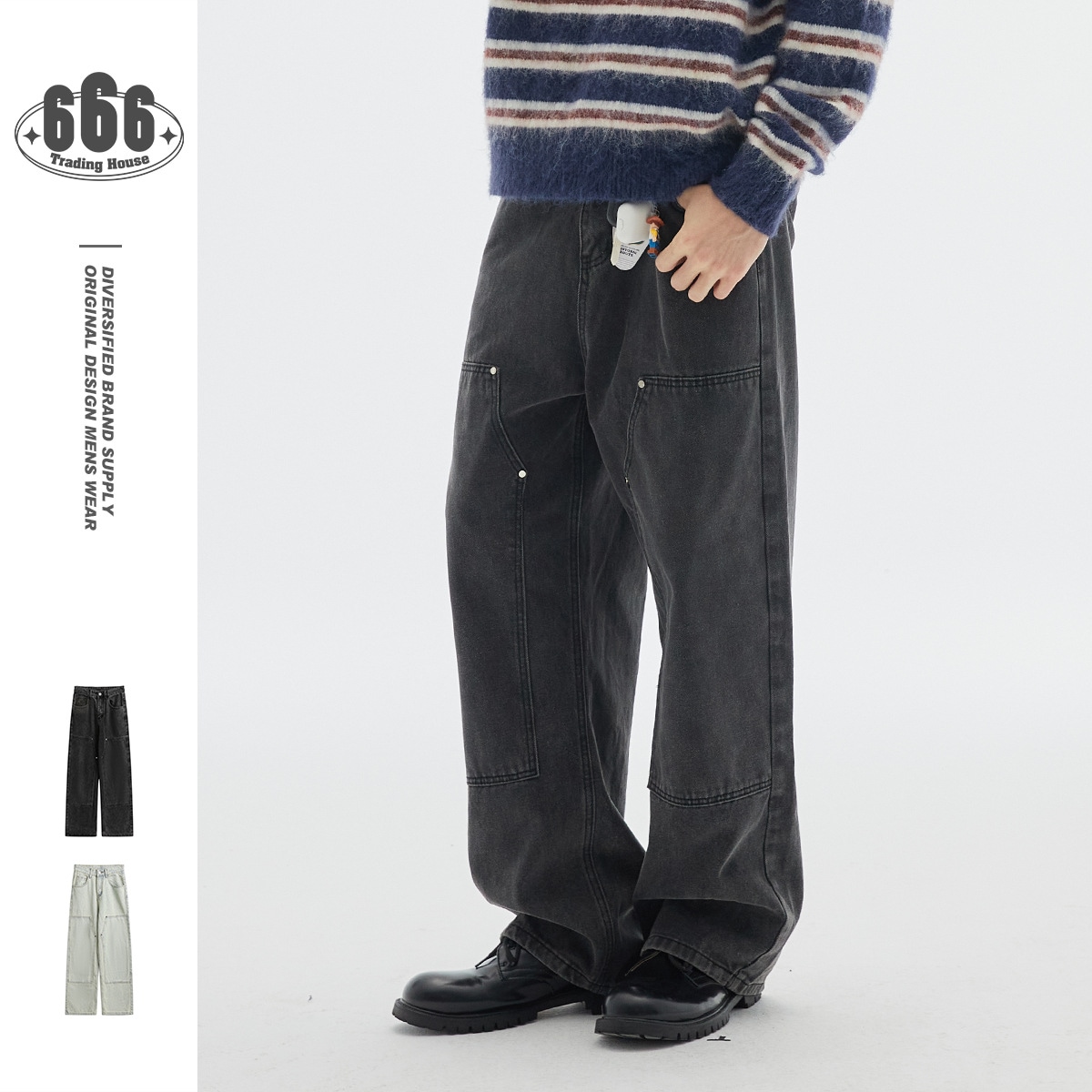 アメリカンレトロジーンズ男水洗ゆったりストレートジーンズカジュアルパンツ