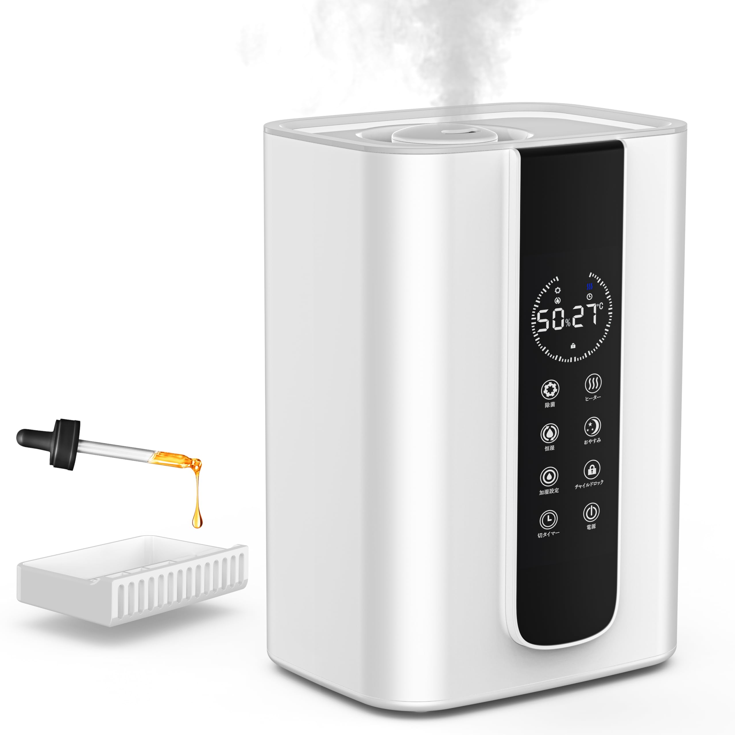 【2025年改良モデル・AI知能恒湿】加湿器 ハイブリッド式 大容量 5.5L分離式水タンク 上部給水 超音波式 アロマオイル対応 自動湿度コントロール 空焚き防止 省エネ 6段階加湿 切タイマー 乾