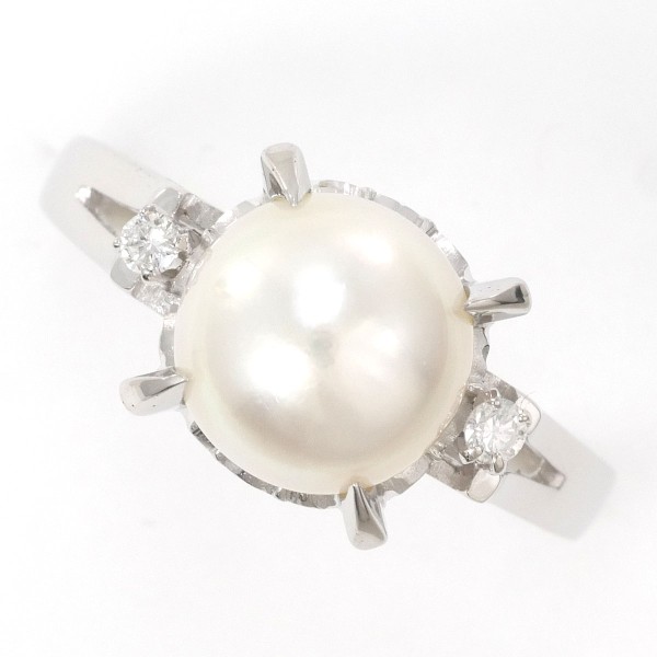 PT900 プラチナ リング 指輪 14号 パール(真珠) 約8mm ダイヤ