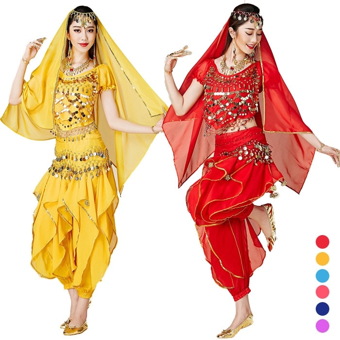 新作 ベリーダンス 4点セット ダンス衣装　レディース 女性 ベリーダンス 衣装 王女 プリンセス コスチューム クリスマス ハロウィン 衣装 アラビア衣装 ダンスウェア 社交ダンス 舞台 演出服今日