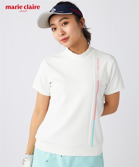 レディーススポーツウェア marie claire sport ライトダンボールニット半袖モックネックシャツ 接触冷感・UVカット