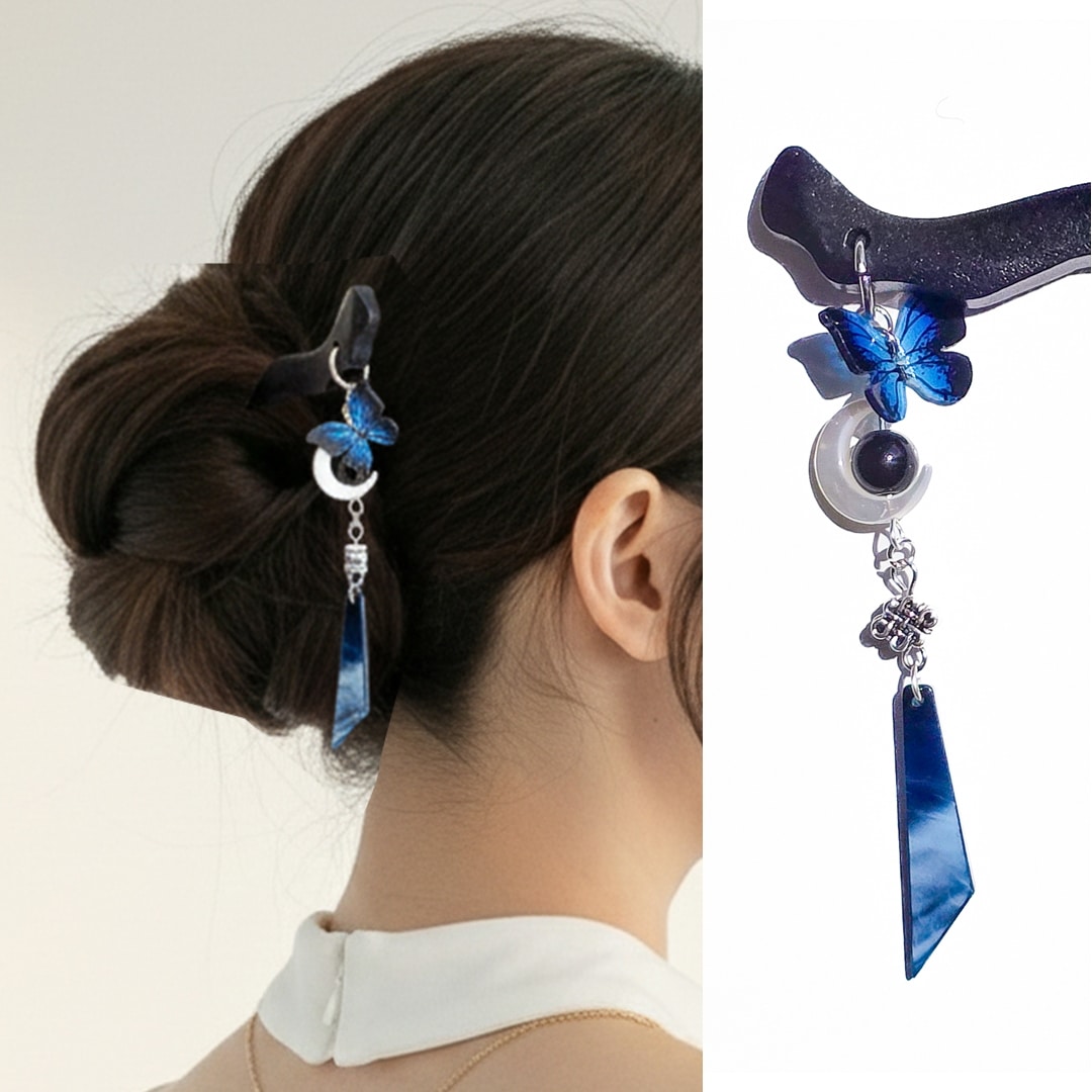 韓国伝統デザインの木製・蝶ビジュアル髪飾り デイリー用ヘアアクセサリー