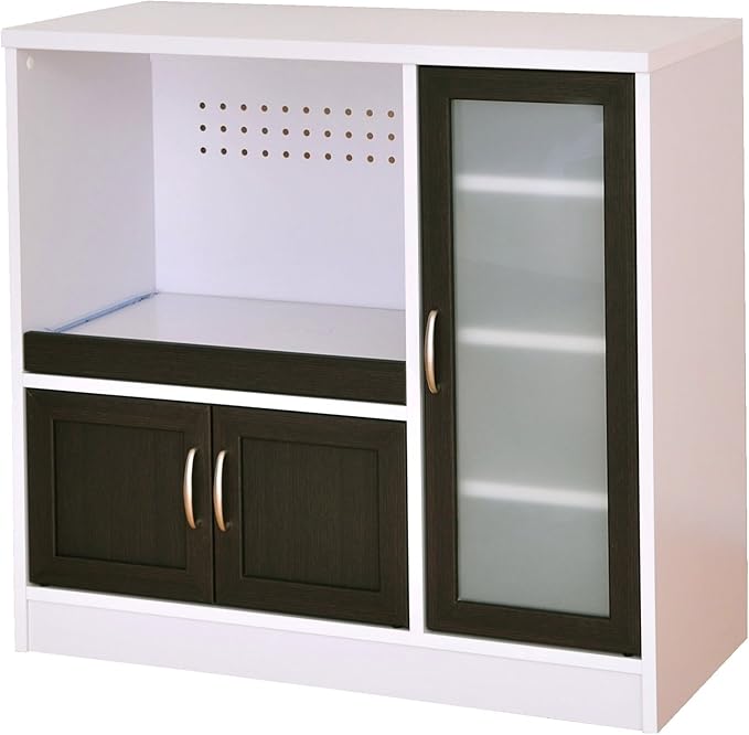 Cafetira レンジ台 食器棚 幅88cm 奥行40cm 高さ82.5cm ホワイト×ブラウン スライド棚 コンセント付き 可動棚 CTS90-90G