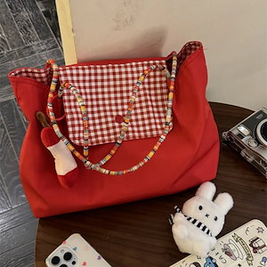 【20点セット】超大容量赤いワンショルダー手提げ格子リュック学生通勤レジャートートバッグ女