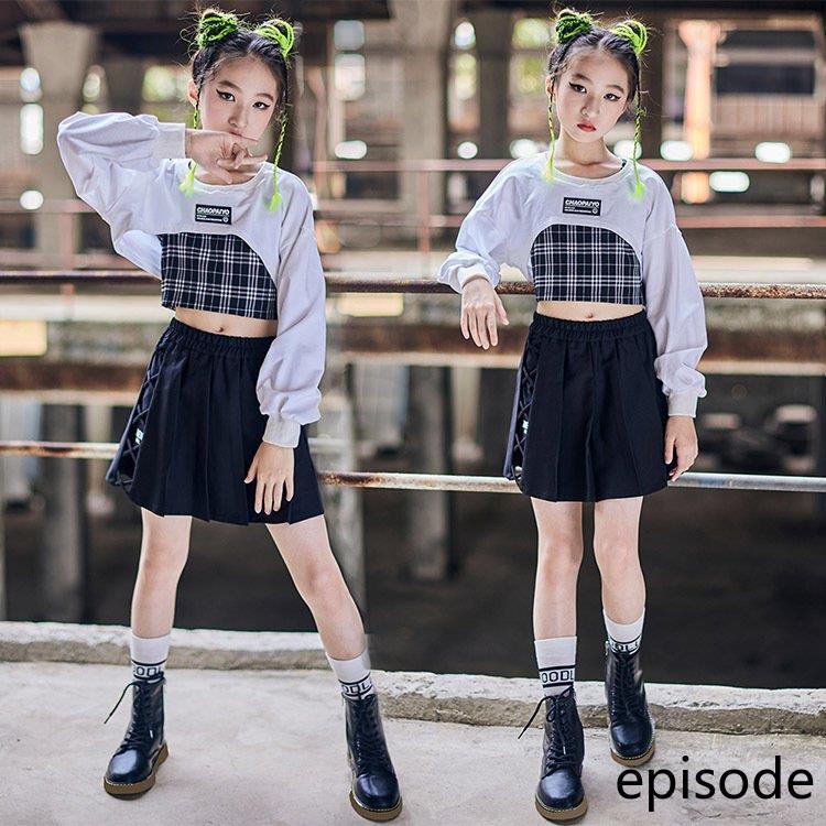 キッズダンス衣装 ヒップホップ キッズ 韓国ファッション シャツ スカート セットアップ ジャズダンス へそ出 ダンスウェア hiphop 演出服 ステージ衣装 応援団