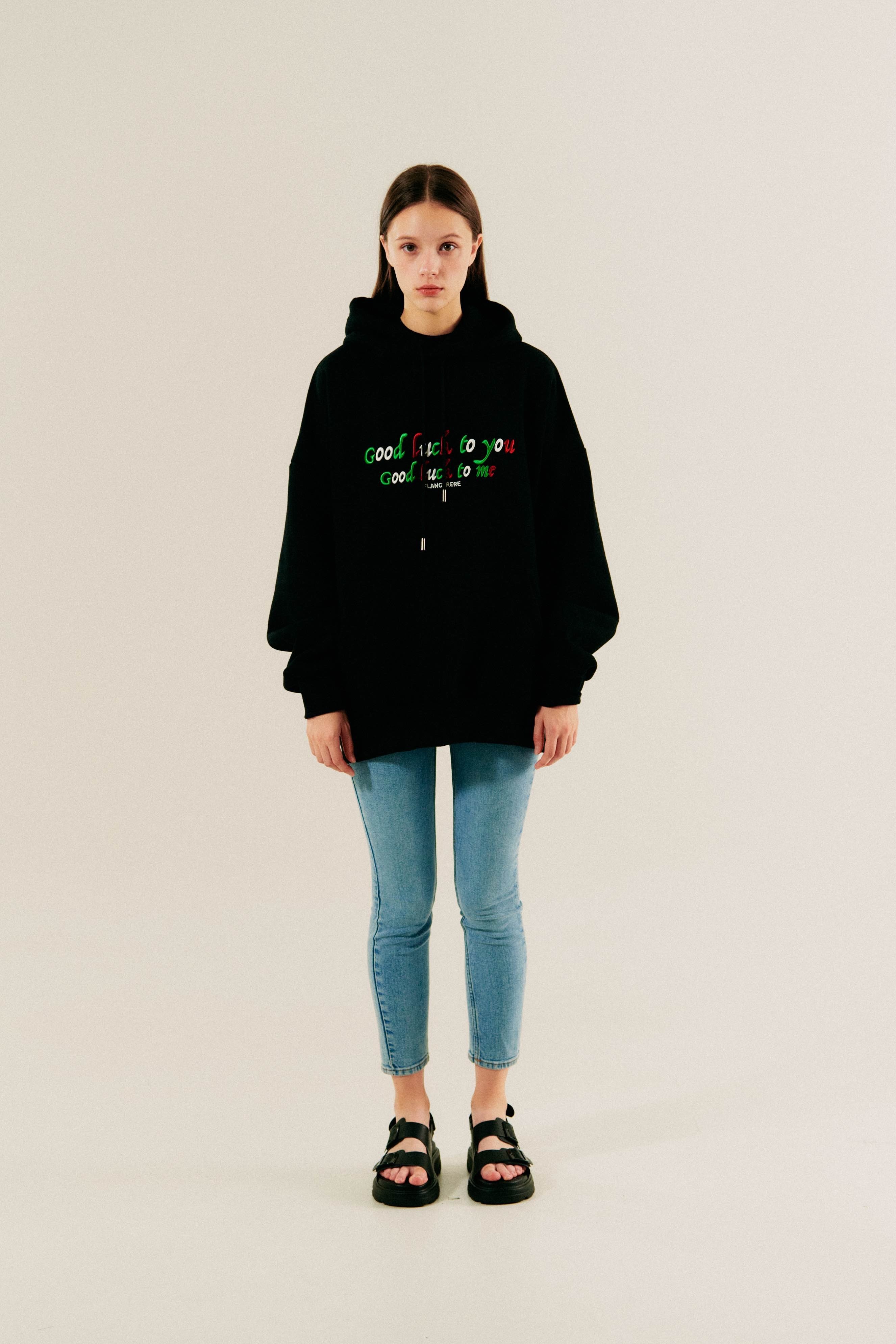 ロゴ 長袖 刺繍 パーカー [ブラック]