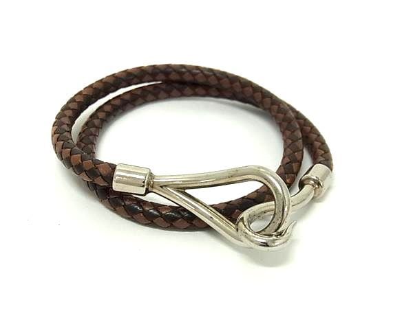 エルメス チョーカー ジャンボ レザー - 編み込み シルバー金具 ブラック系×ブラウン系 ネックレス ブレスレット 小物 アクセサリー ブランド ファッション 高級 上品【本物保証】