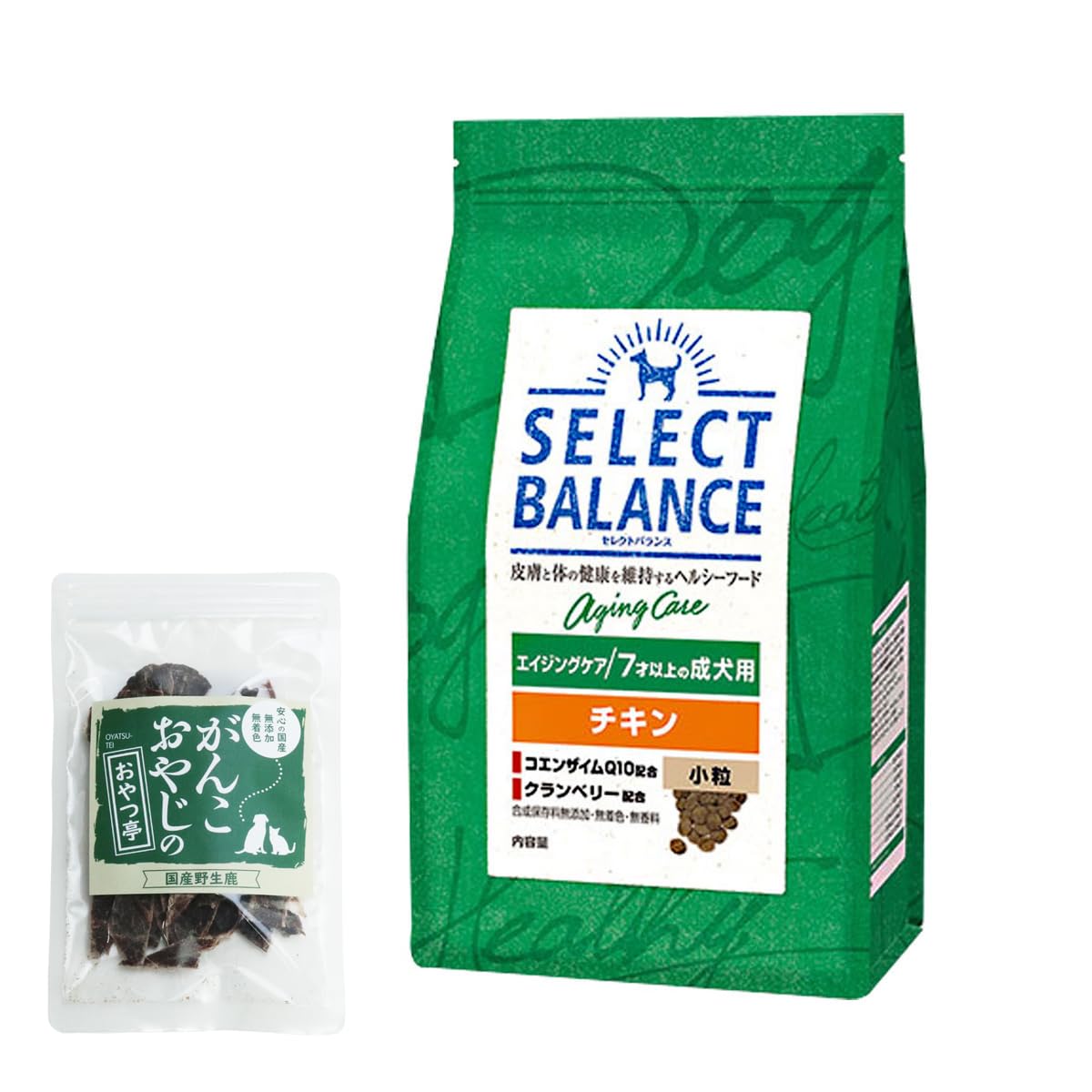 セレクトバランス ドッグフード エイジングケア チキン小粒3kg ＋がんこおやじのおやつ亭 国産鹿肉ジャーキー(お試しサイズ) 犬 シニア