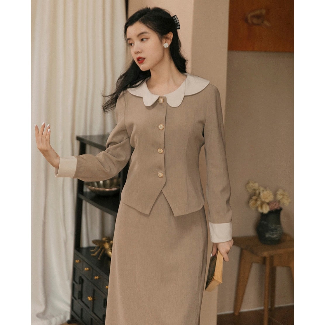 セットアップ レディース トップス ブレザー ジャケット プリーツスカート 2点セット ロング丈