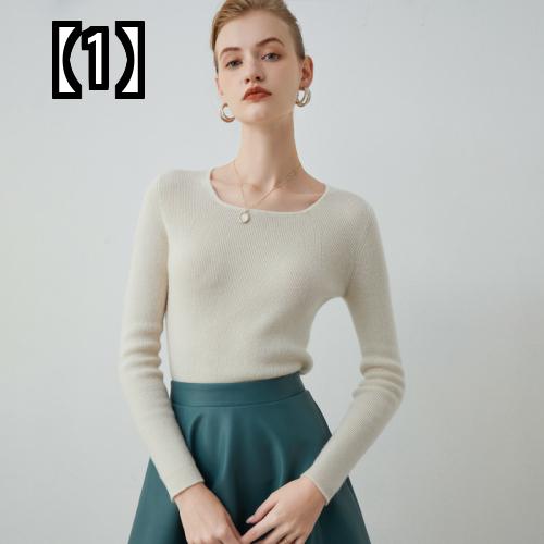 レディース セーター ニット トップス カットソー カジュアル オフィス 長袖 着痩せ スリム ラウンドネック 白 赤 黄 シンプル 無地 おしゃれ ウール