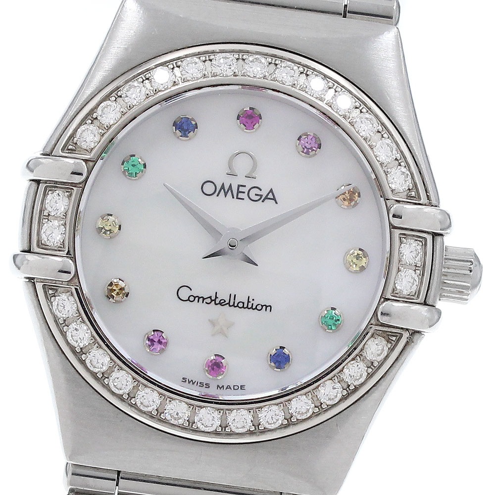 オメガ OMEGA 1460.79 コンステレーションミニ マイチョイス アイリス カラーストーン 12P ダイヤベゼル クォーツ レディース _660538【中古】