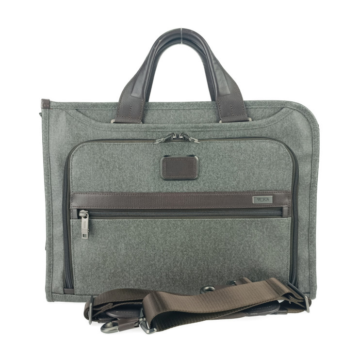 TUMI トゥミ ビジネスバッグ アルファ 2 スリム デラックス ポートフォリオ 26110EG2 グレー ブラウン PVC レザー メンズ 2WAY ショルダーバッグ【本物保証】