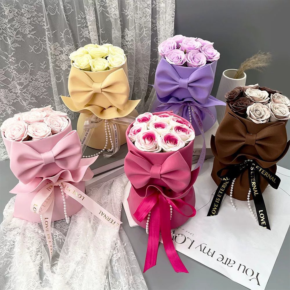 蝶結び 目覚めのバラの花 彼女 親友 母の日ギフト 手持ちソープブーケ 手作り DIY バラ